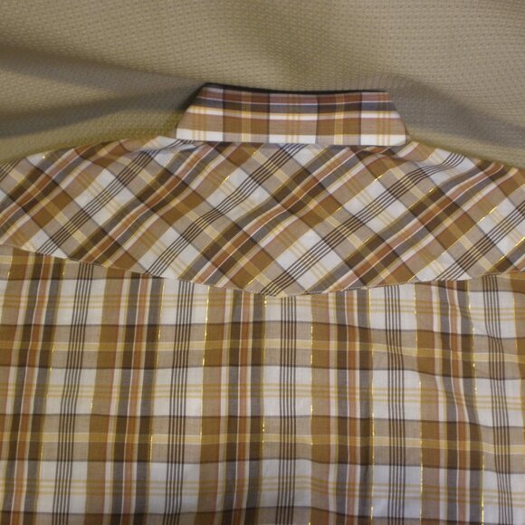 Roper Western Pearl Snap Mens Shirt Size Large Autumn Brown w/ Gold Long Sleeve - Picture 7 of 8